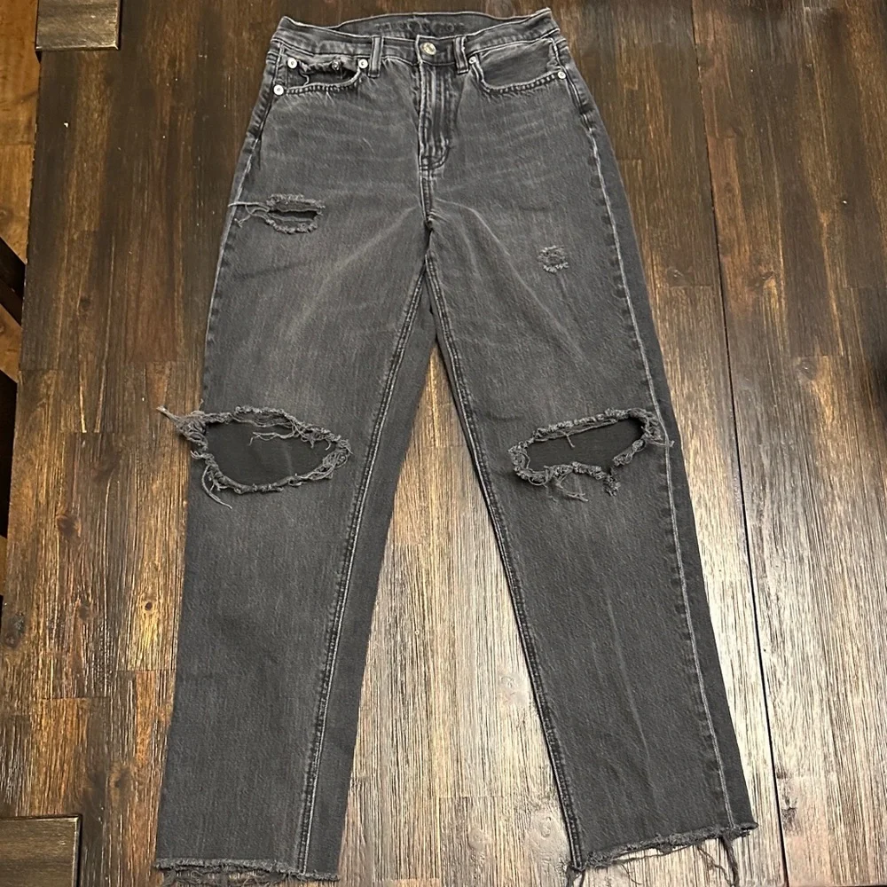 American Eagle Outfitters Distressed Black Straight Leg Jeans - Picture 1 of 4